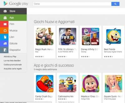 Pagina iniziale del Google Play Store