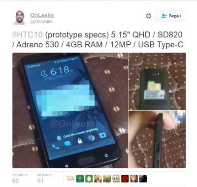 Immagini leaked di Htc 10