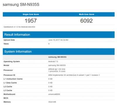 Il Galaxy Note FE su Geekbench