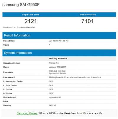 Il Galaxy S8 su Geekbench