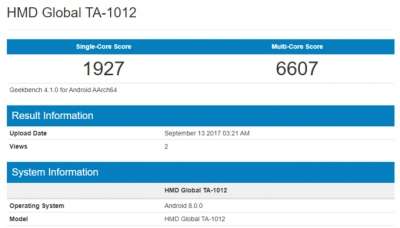 Il Nokia 8 su Geekbench