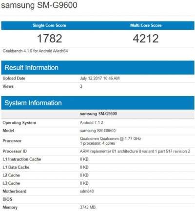 Il Samsung SM-G9600 su Geekbench