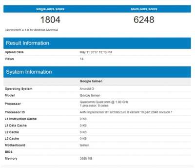 Il presunto Pixel 2 su Geekbench