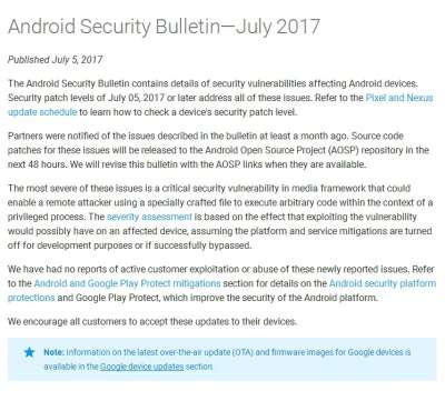 Il security bulletin della patch di luglio