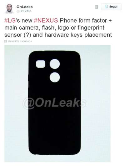 Il tweet di OnLeaks con la cover di LG Nexus