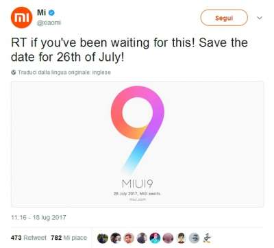 Il tweet di Xiaomi