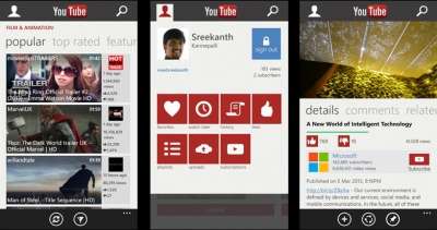 L'app YouTube su un dispositivo Windows Phone