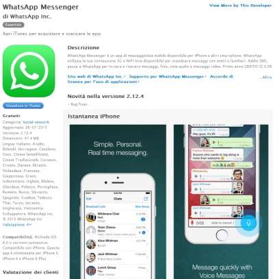 La pagina di WhatsApp su iTunes