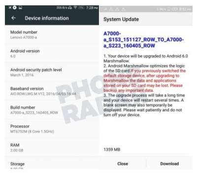 Lenovo A7000, pronto l'update a Marshmallow