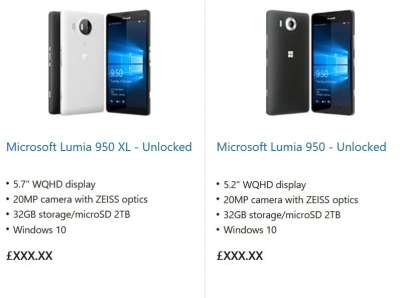 Lumia 950 e 950 XL sul Microsoft Store britannico