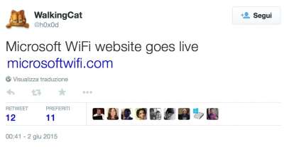 Il tweet che ha anticipato Microsof WiFi