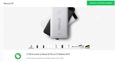 La pagina sconto del Nexus 6P sul Google Store