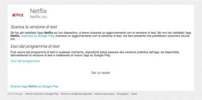 La pagina di beta testing di Netflix