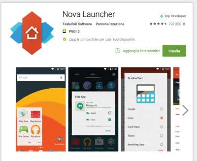 La pagina di Nova launcher sul Play Store