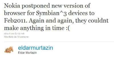 Tweet di Eldar Murtazin su nuovo browser Nokia