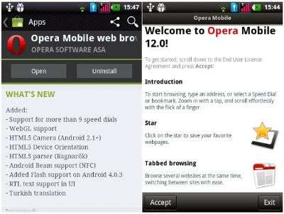 Opera Mobile 12 Android