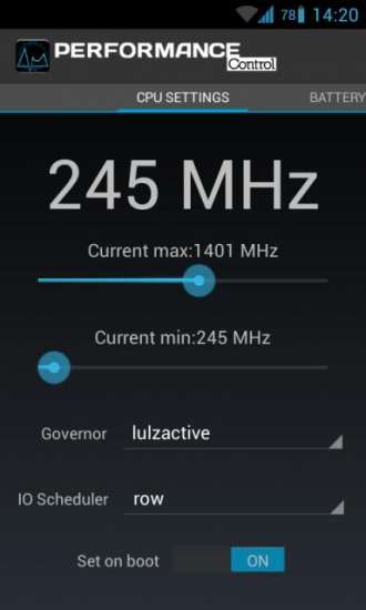 Performance Control - Impostazioni CPU