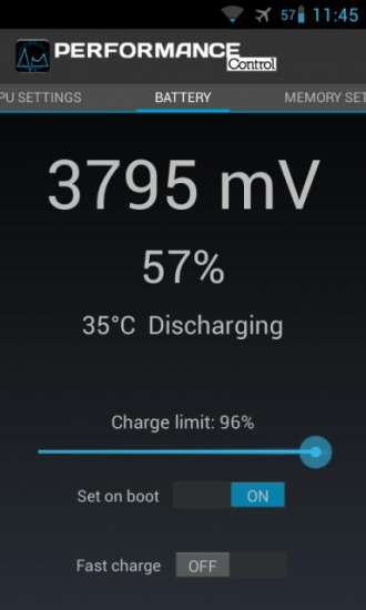 Performance Control - info e gestione della batteria