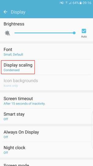 Display Scaling su Galaxy S7