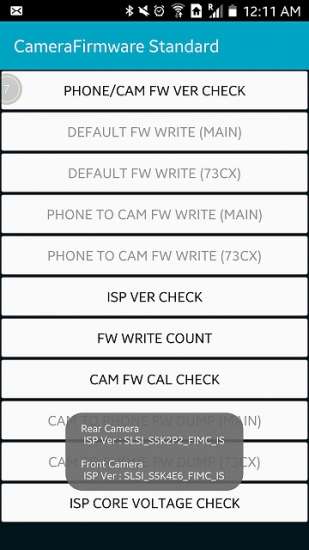 La schermata con le informazioni sul sensore della fotocamera