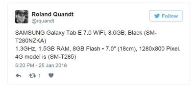 Indiscrezioni svelano il prossimo Galaxy Tab E 7.0 di Samsung