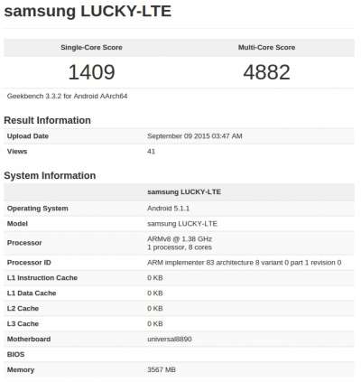 Samsung Lucky LTE/Exynos 8890 - Risultati Geekbench