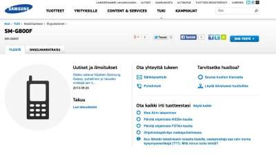 La pagina web del sito finlandese di Samsung