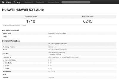 I risultati del Mate 8 di Huawei [Fonte GeekBench]