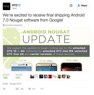 Il tweet di HTC