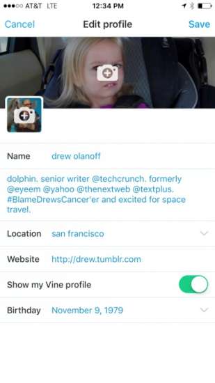 L'opzione Show my Vine profile in Twitter