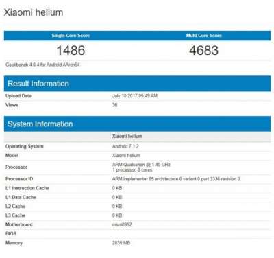 Xiaomi Helium su Geekbench